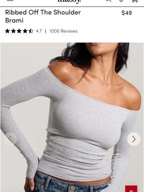Klassy Ribbed Off-Shoulder Long Sleeve Top - Light Gray